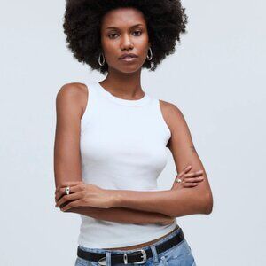 Madewell, Supima Rib Cutaway Tank, Eyelet White, Size Medium, NWT!